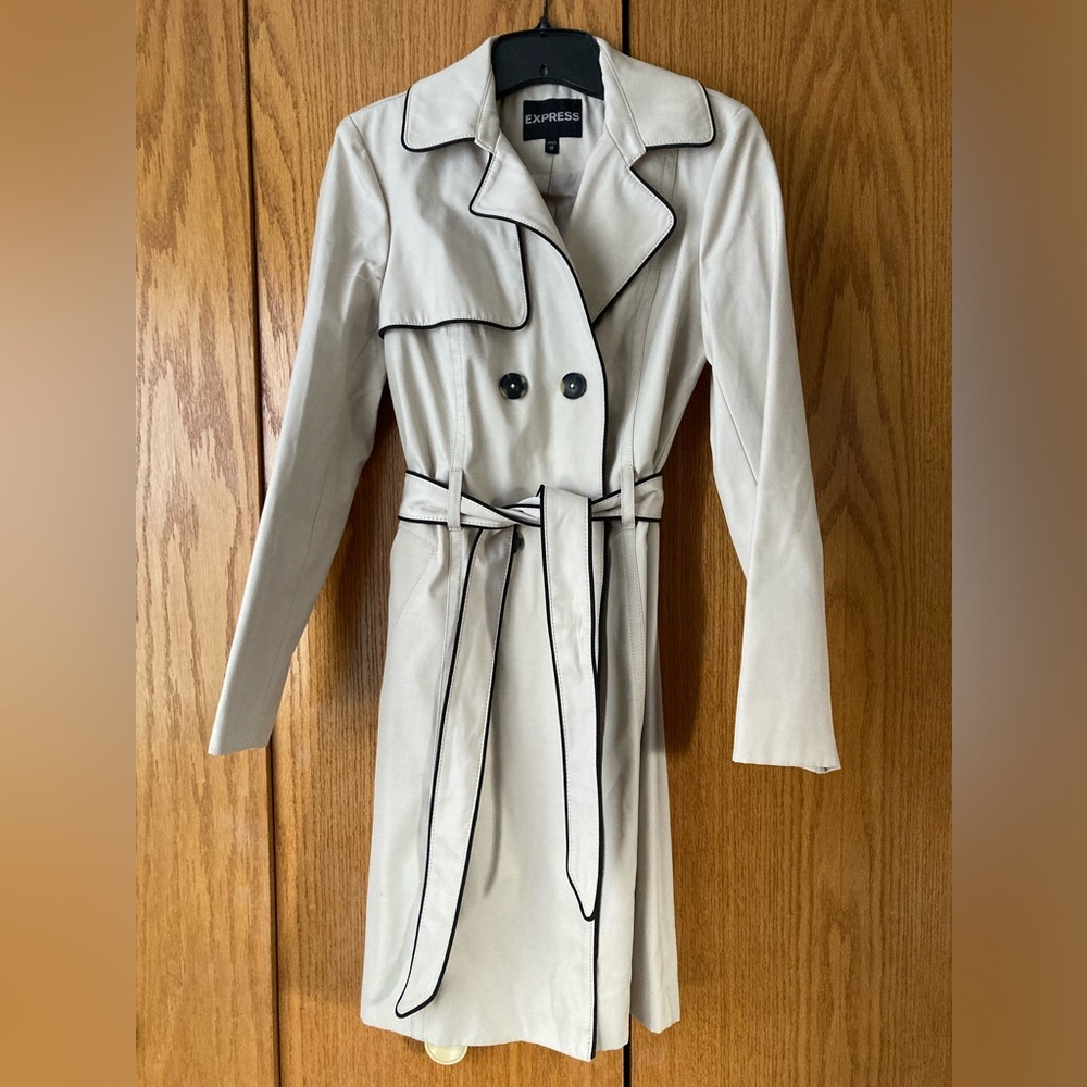 Express Cream Trench Coat with Black Accents